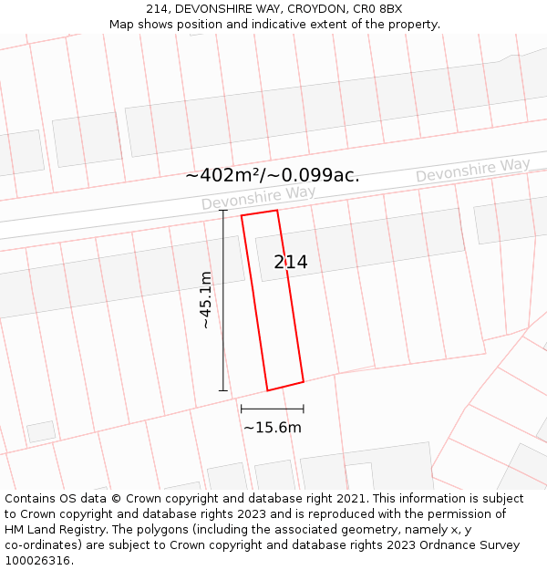 214, DEVONSHIRE WAY, CROYDON, CR0 8BX: Plot and title map