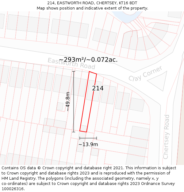 214, EASTWORTH ROAD, CHERTSEY, KT16 8DT: Plot and title map
