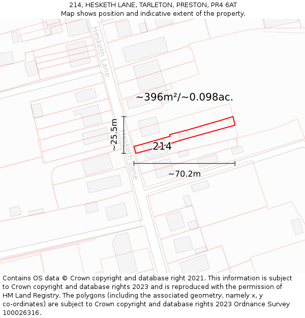 214, HESKETH LANE, TARLETON, PRESTON, PR4 6AT: Plot and title map