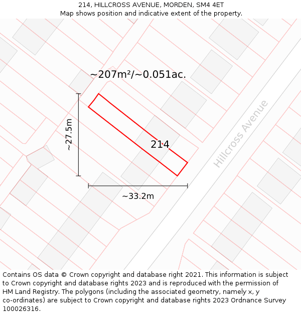 214, HILLCROSS AVENUE, MORDEN, SM4 4ET: Plot and title map