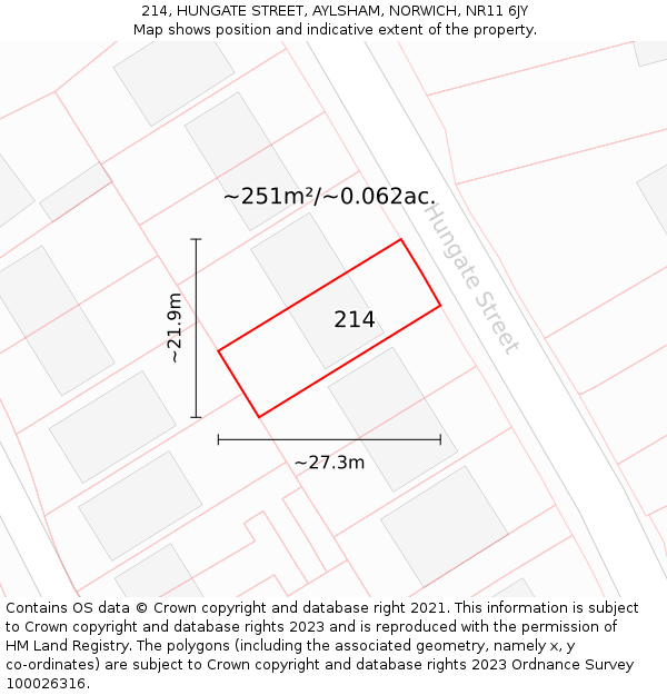 214, HUNGATE STREET, AYLSHAM, NORWICH, NR11 6JY: Plot and title map