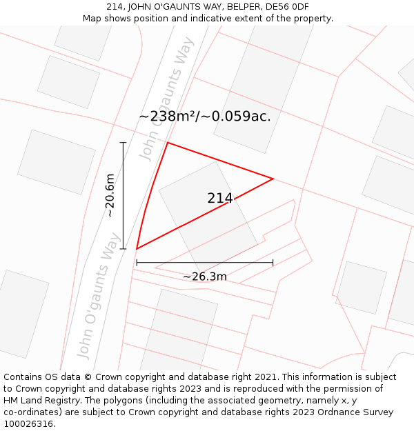 214, JOHN O'GAUNTS WAY, BELPER, DE56 0DF: Plot and title map