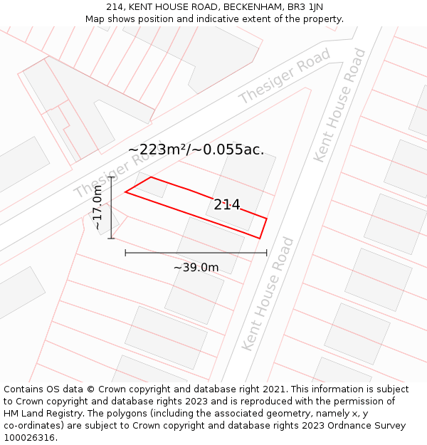 214, KENT HOUSE ROAD, BECKENHAM, BR3 1JN: Plot and title map