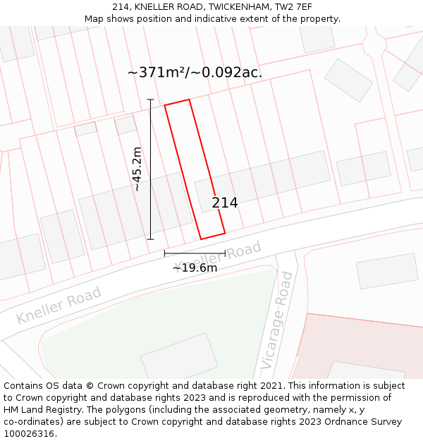 214, KNELLER ROAD, TWICKENHAM, TW2 7EF: Plot and title map