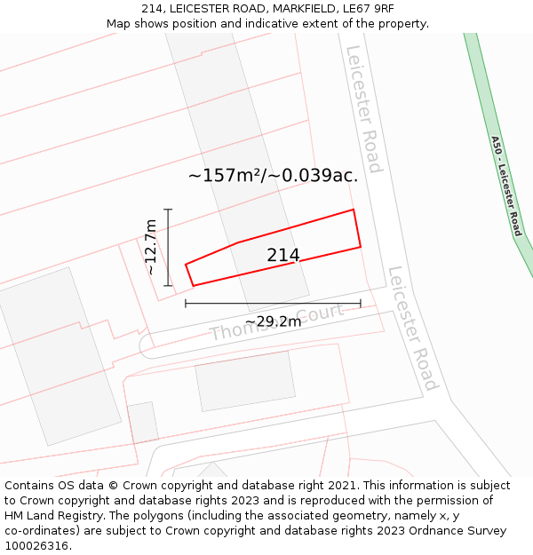 214, LEICESTER ROAD, MARKFIELD, LE67 9RF: Plot and title map