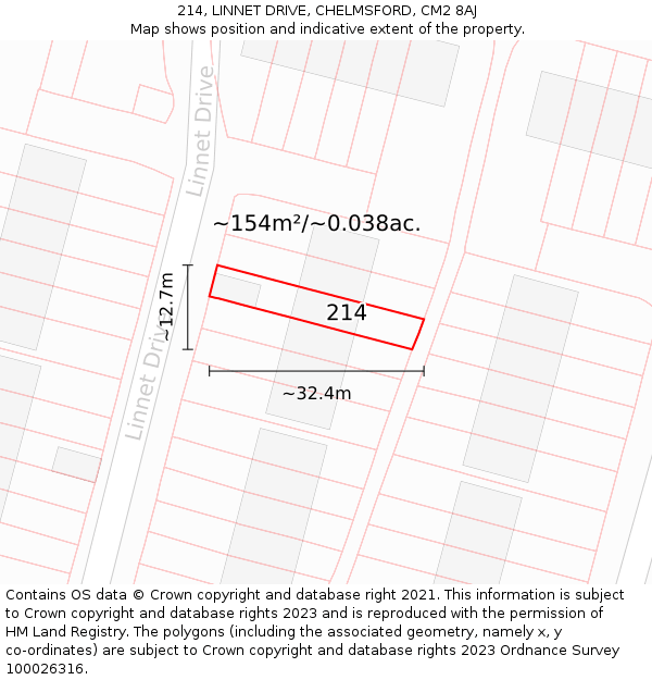 214, LINNET DRIVE, CHELMSFORD, CM2 8AJ: Plot and title map