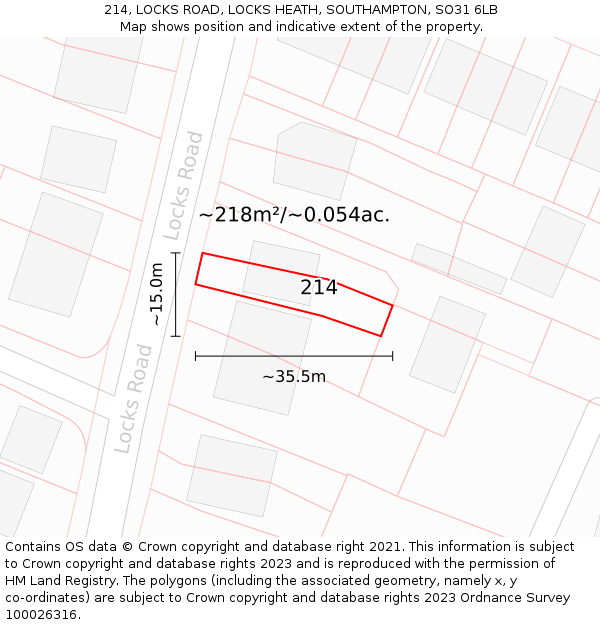 214, LOCKS ROAD, LOCKS HEATH, SOUTHAMPTON, SO31 6LB: Plot and title map