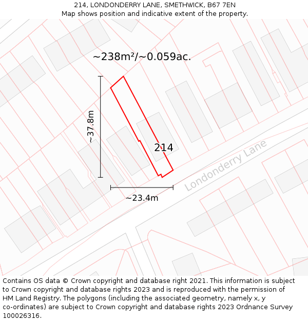 214, LONDONDERRY LANE, SMETHWICK, B67 7EN: Plot and title map