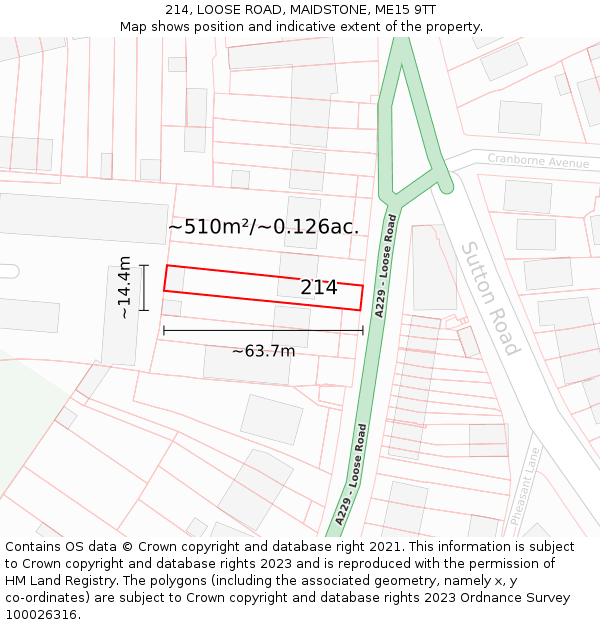 214, LOOSE ROAD, MAIDSTONE, ME15 9TT: Plot and title map
