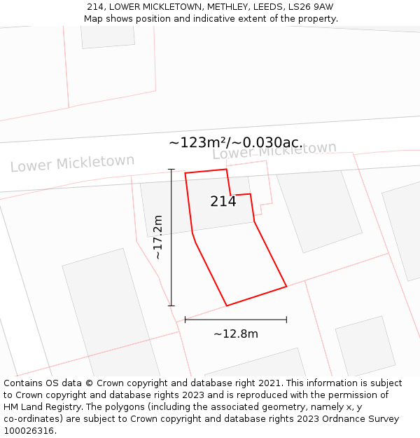 214, LOWER MICKLETOWN, METHLEY, LEEDS, LS26 9AW: Plot and title map