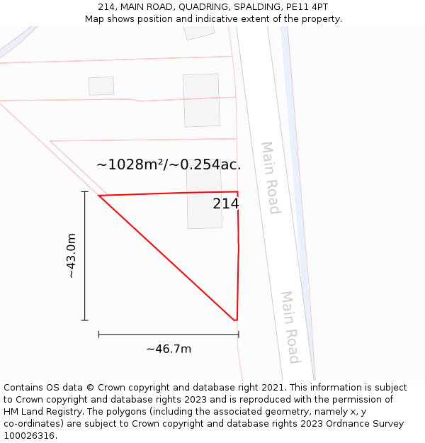 214, MAIN ROAD, QUADRING, SPALDING, PE11 4PT: Plot and title map