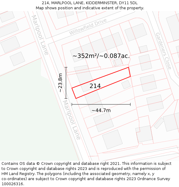 214, MARLPOOL LANE, KIDDERMINSTER, DY11 5DL: Plot and title map