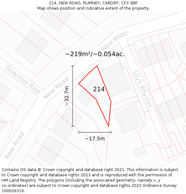 214, NEW ROAD, RUMNEY, CARDIFF, CF3 3BP: Plot and title map