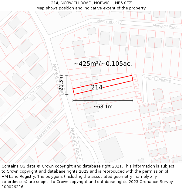 214, NORWICH ROAD, NORWICH, NR5 0EZ: Plot and title map