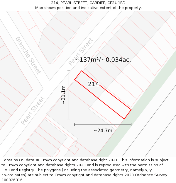214, PEARL STREET, CARDIFF, CF24 1RD: Plot and title map