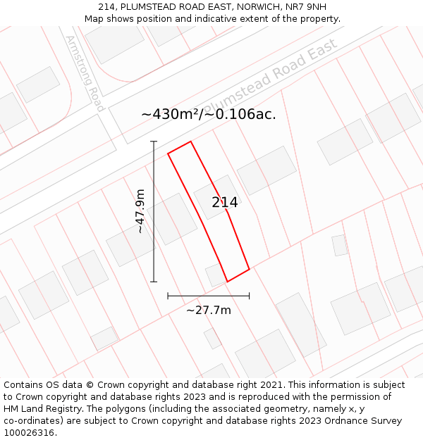 214, PLUMSTEAD ROAD EAST, NORWICH, NR7 9NH: Plot and title map