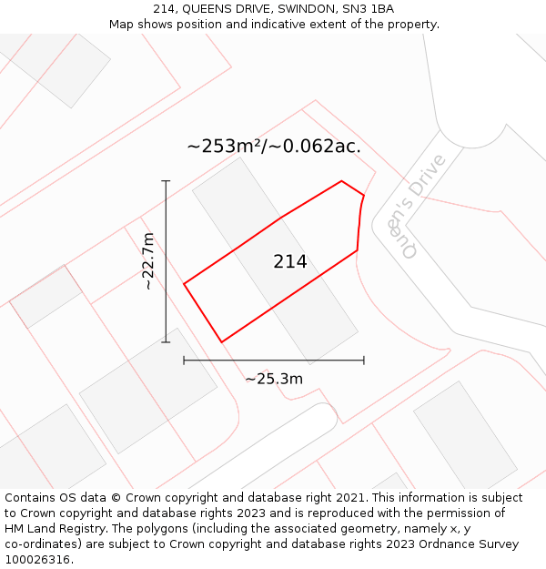 214, QUEENS DRIVE, SWINDON, SN3 1BA: Plot and title map