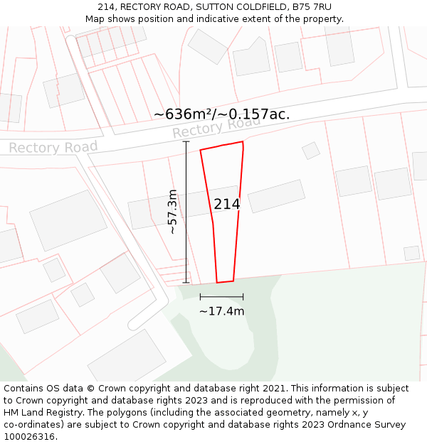 214, RECTORY ROAD, SUTTON COLDFIELD, B75 7RU: Plot and title map