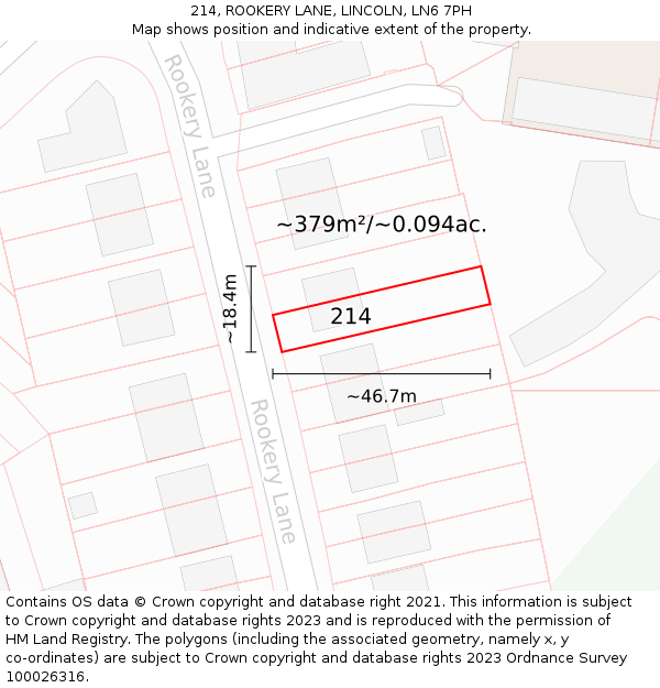 214, ROOKERY LANE, LINCOLN, LN6 7PH: Plot and title map