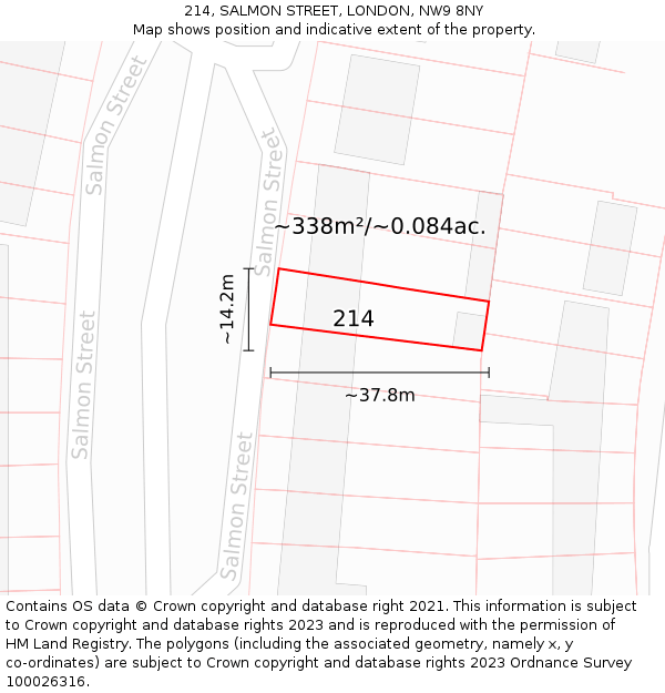 214, SALMON STREET, LONDON, NW9 8NY: Plot and title map