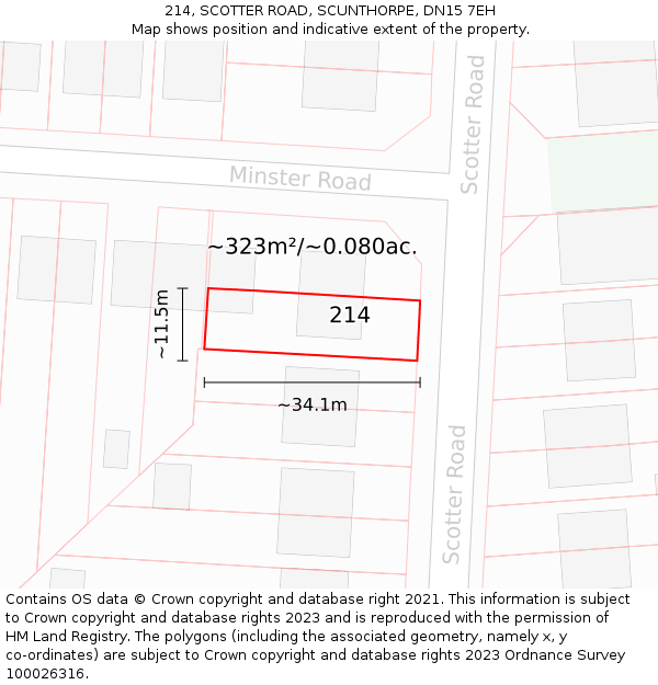 214, SCOTTER ROAD, SCUNTHORPE, DN15 7EH: Plot and title map
