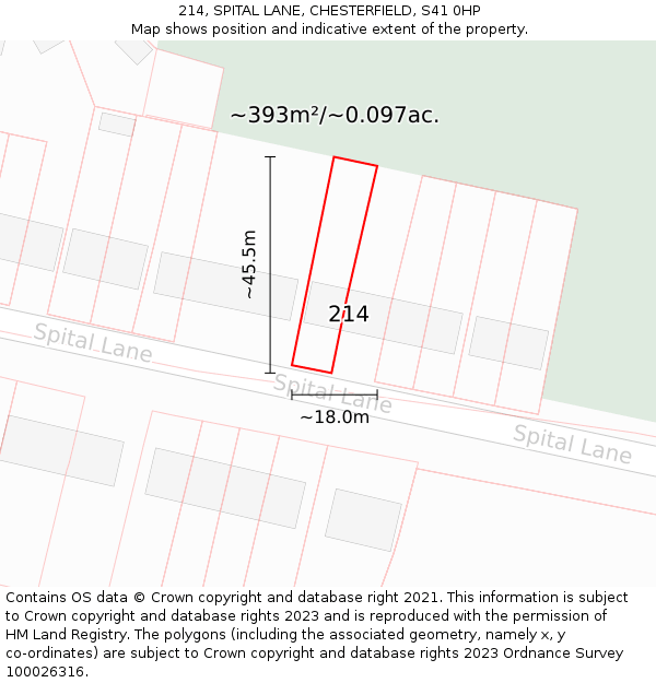214, SPITAL LANE, CHESTERFIELD, S41 0HP: Plot and title map