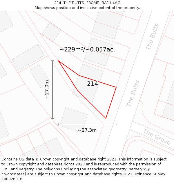 214, THE BUTTS, FROME, BA11 4AG: Plot and title map