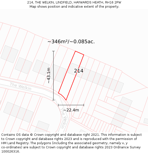 214, THE WELKIN, LINDFIELD, HAYWARDS HEATH, RH16 2PW: Plot and title map