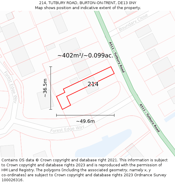 214, TUTBURY ROAD, BURTON-ON-TRENT, DE13 0NY: Plot and title map