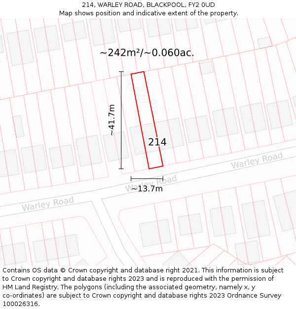 214, WARLEY ROAD, BLACKPOOL, FY2 0UD: Plot and title map