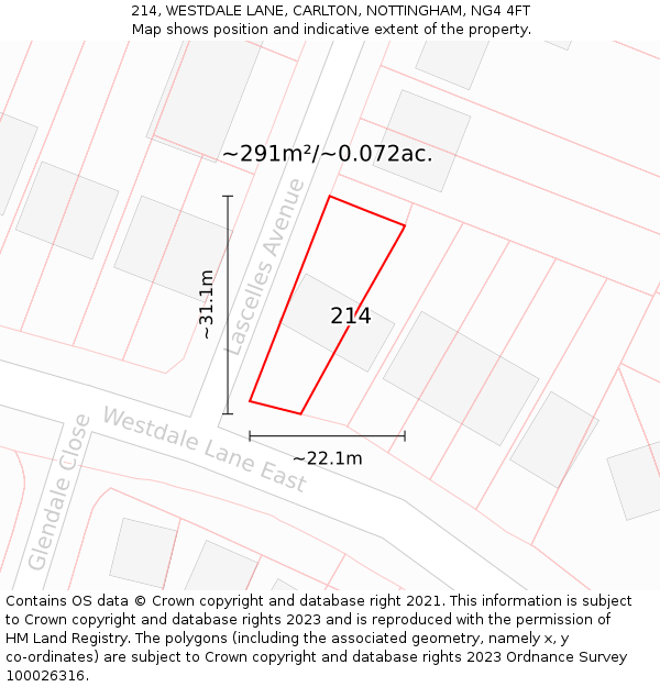 214, WESTDALE LANE, CARLTON, NOTTINGHAM, NG4 4FT: Plot and title map