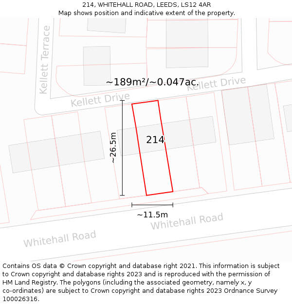 214, WHITEHALL ROAD, LEEDS, LS12 4AR: Plot and title map