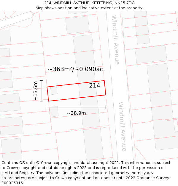 214, WINDMILL AVENUE, KETTERING, NN15 7DG: Plot and title map
