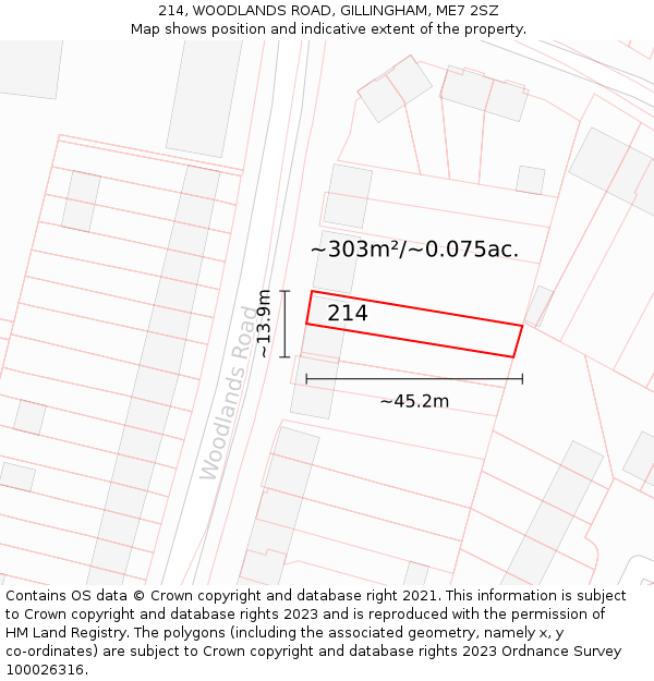 214, WOODLANDS ROAD, GILLINGHAM, ME7 2SZ: Plot and title map