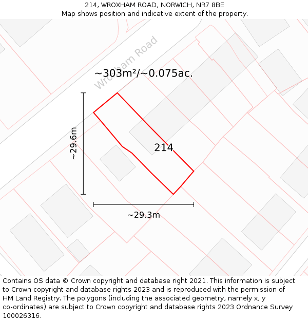 214, WROXHAM ROAD, NORWICH, NR7 8BE: Plot and title map
