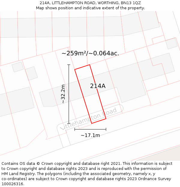 214A, LITTLEHAMPTON ROAD, WORTHING, BN13 1QZ: Plot and title map