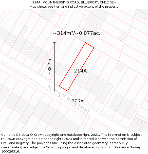 214A, MOUNTNESSING ROAD, BILLERICAY, CM12 0EH: Plot and title map