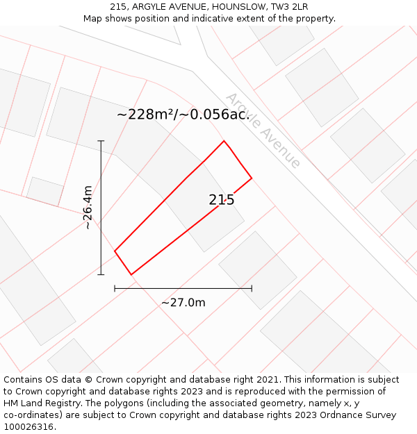 215, ARGYLE AVENUE, HOUNSLOW, TW3 2LR: Plot and title map