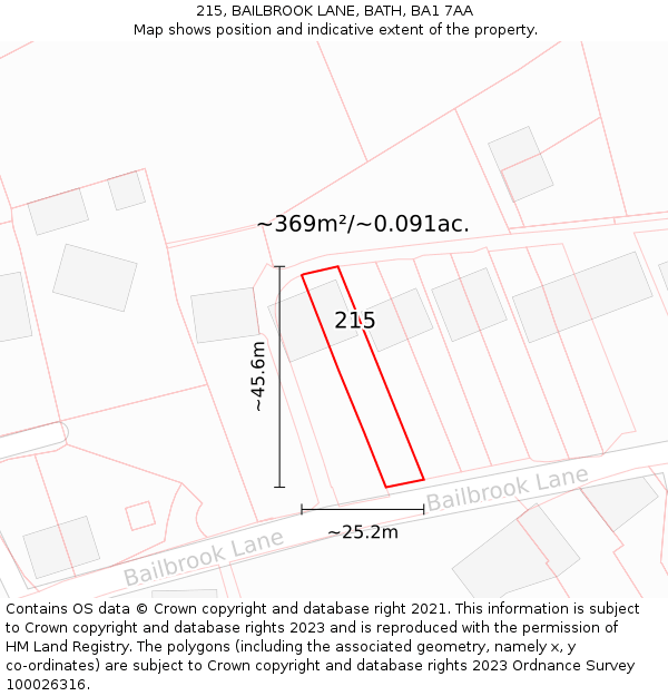 215, BAILBROOK LANE, BATH, BA1 7AA: Plot and title map