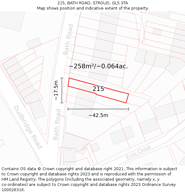 215, BATH ROAD, STROUD, GL5 3TA: Plot and title map