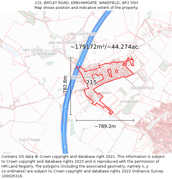 215, BATLEY ROAD, KIRKHAMGATE, WAKEFIELD, WF2 0SH: Plot and title map