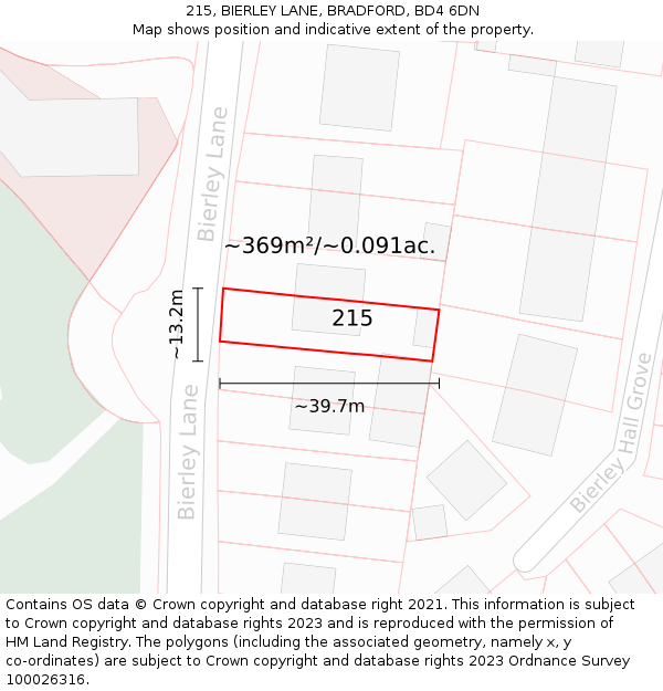 215, BIERLEY LANE, BRADFORD, BD4 6DN: Plot and title map