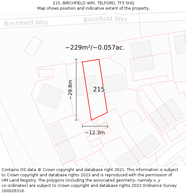 215, BIRCHFIELD WAY, TELFORD, TF3 5HQ: Plot and title map