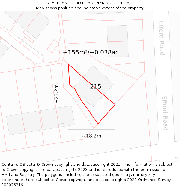 215, BLANDFORD ROAD, PLYMOUTH, PL3 6JZ: Plot and title map