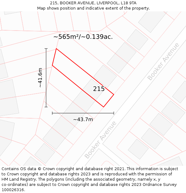 215, BOOKER AVENUE, LIVERPOOL, L18 9TA: Plot and title map