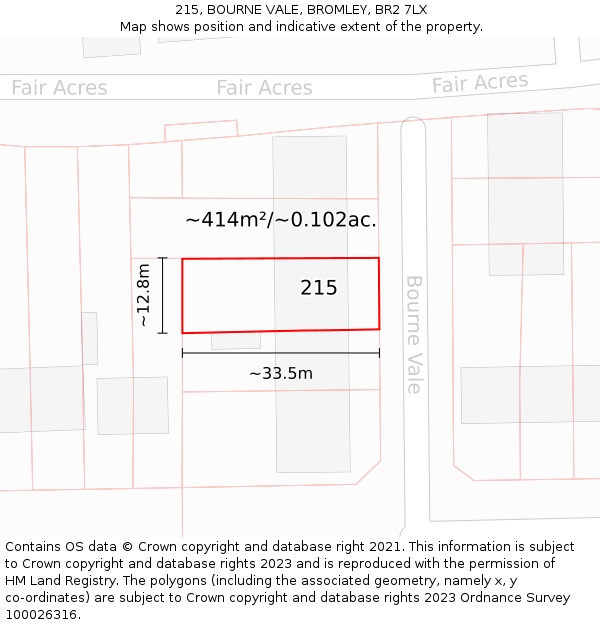 215, BOURNE VALE, BROMLEY, BR2 7LX: Plot and title map