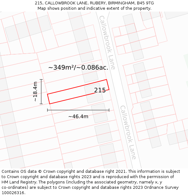 215, CALLOWBROOK LANE, RUBERY, BIRMINGHAM, B45 9TG: Plot and title map