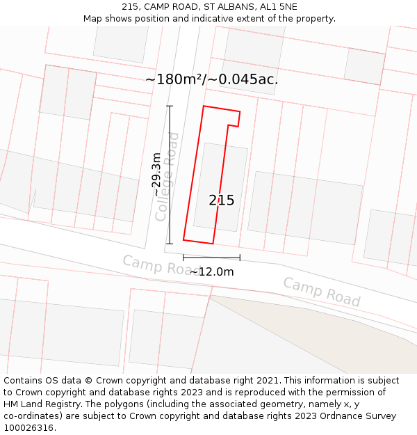 215, CAMP ROAD, ST ALBANS, AL1 5NE: Plot and title map