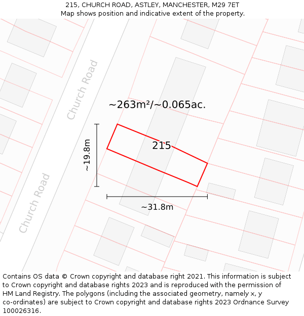 215, CHURCH ROAD, ASTLEY, MANCHESTER, M29 7ET: Plot and title map
