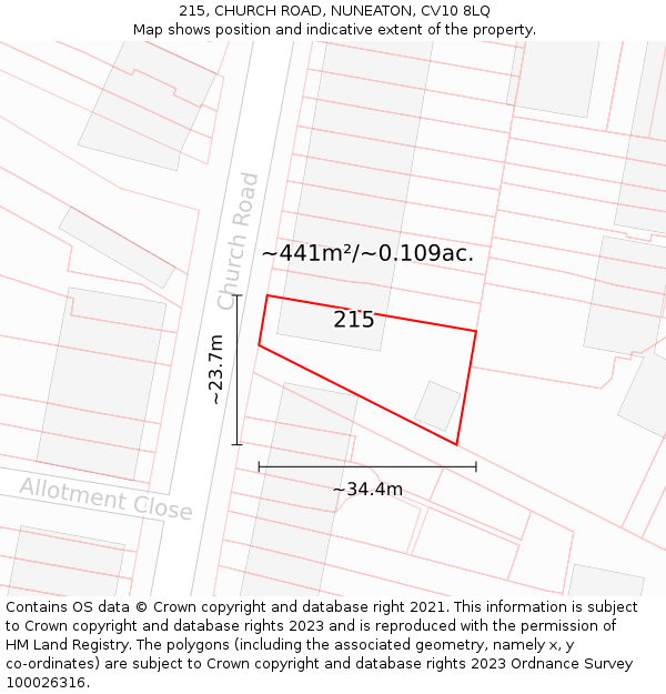 215, CHURCH ROAD, NUNEATON, CV10 8LQ: Plot and title map